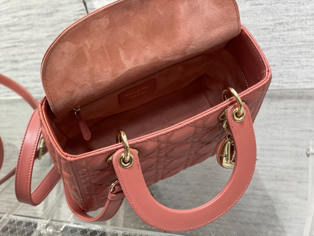 Medium Lady Dior Bag Coral Cannage Lambskin